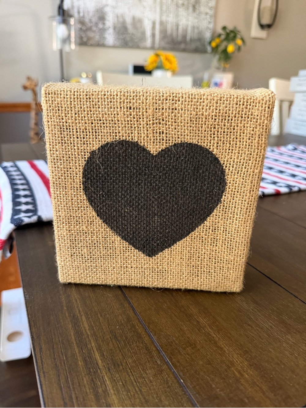 6 x 6” Burlap heart sign/decor